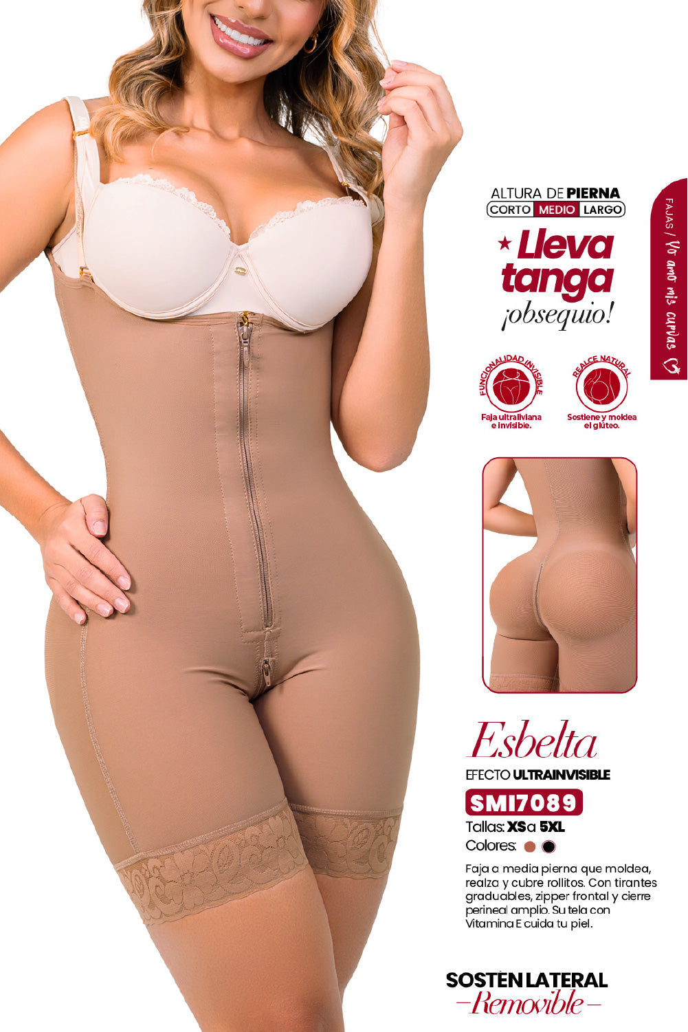 Faja Ultrainvisible SMI7089 La Esbelta – Media pierna, soporte removible y efecto lifting natural.