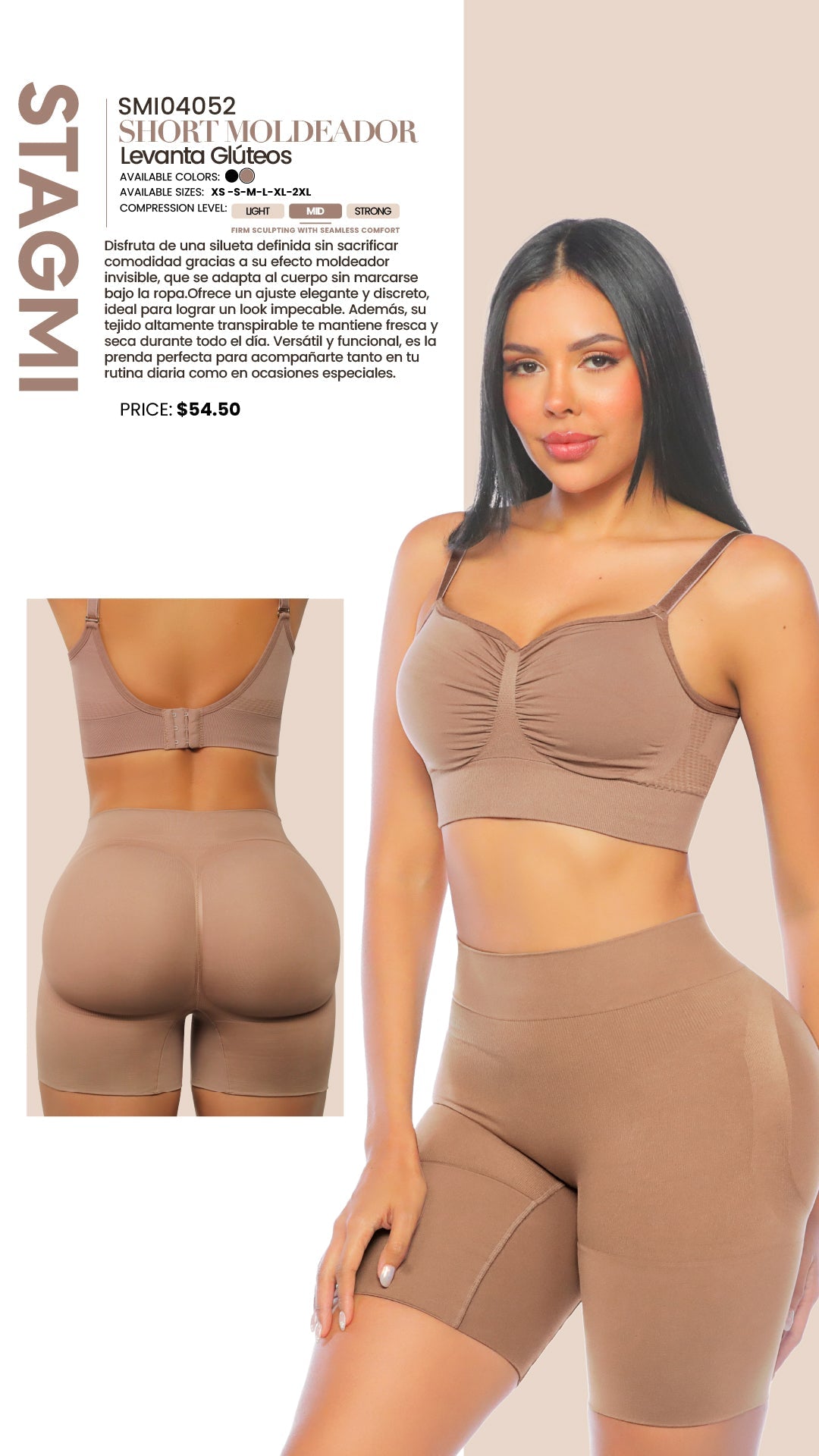 Short Sin Costuras con Tanga Gratis – Moldea y Realza sin Notarse seamfree Stagmi Cocoa