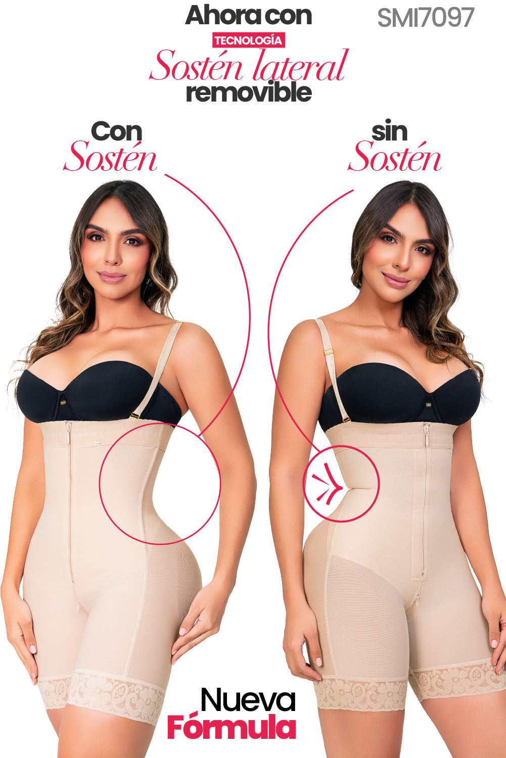 Faja straple realce natural, media pierna, soporte lateral, faja invisible mujer.