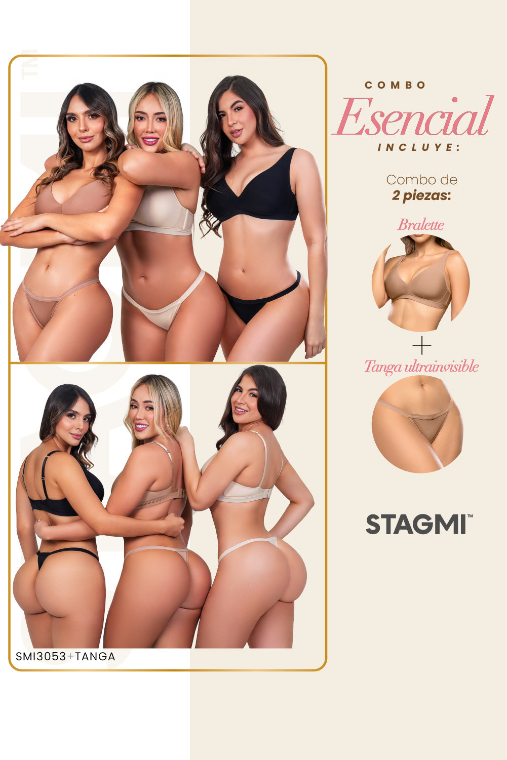 Conjunto bralette y tanga para mujer en USA, ropa interior cómoda
Pantys que realzan y bralette ligero, set íntimo femenino versátil