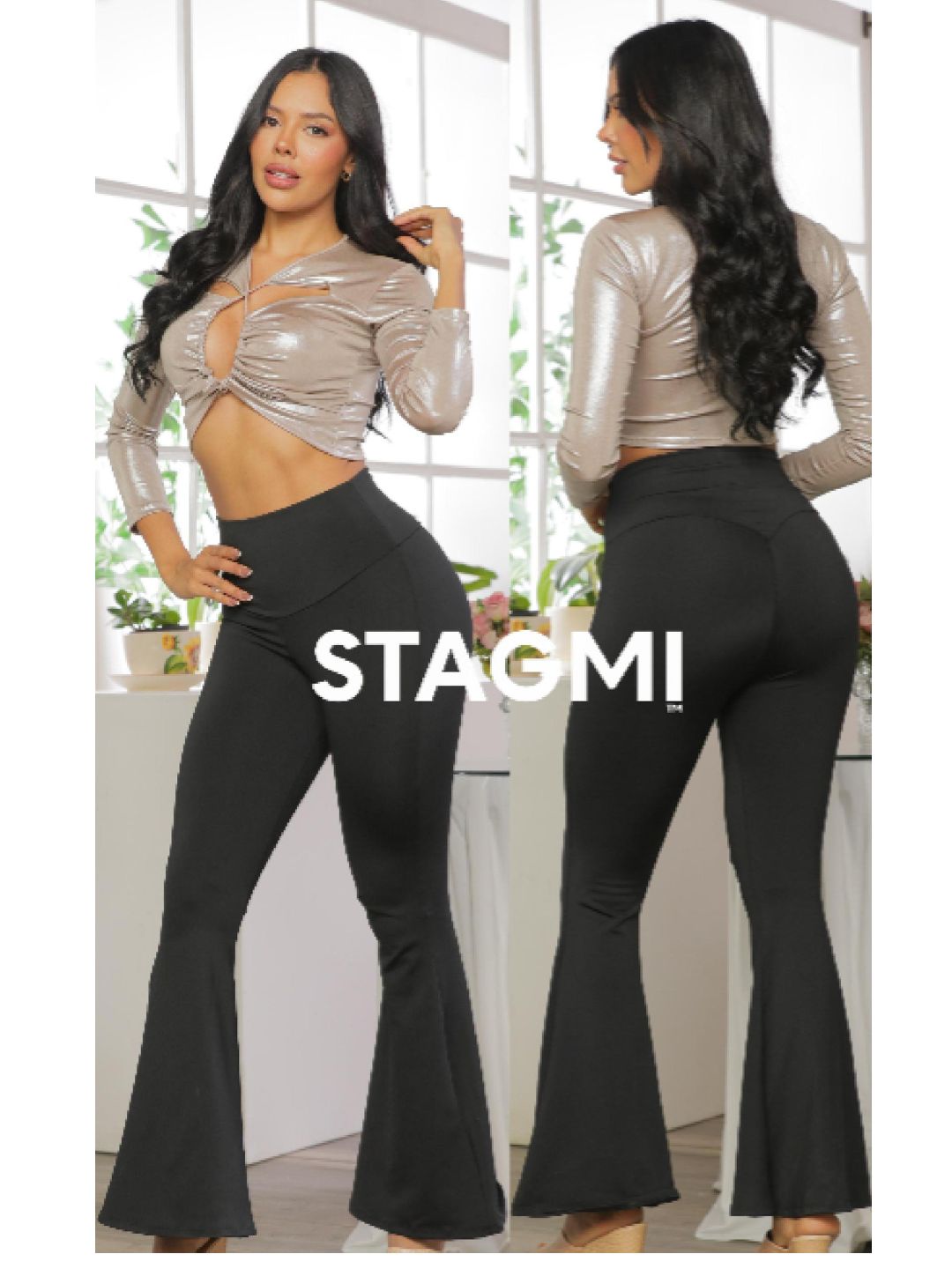 '- Legging SMI0092 negro con faja interna y bota campana
- Vista posterior con pretina en forma de corazón
- Legging moldeador de tiro alto con efecto lifting invisible