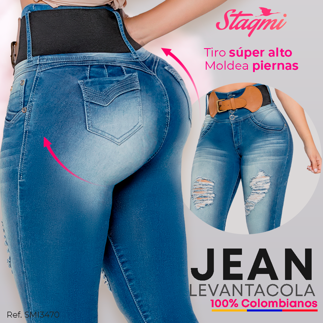 Jean Levanta Cola Con Correa De Elástico Y Puntera Café SMI3470