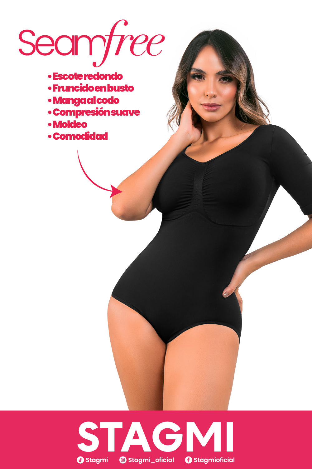 BODY SEAMLESS CON REALCE EN BUSTO - Manga 3/4 y escote redondo - SMI02267 SeamFree.