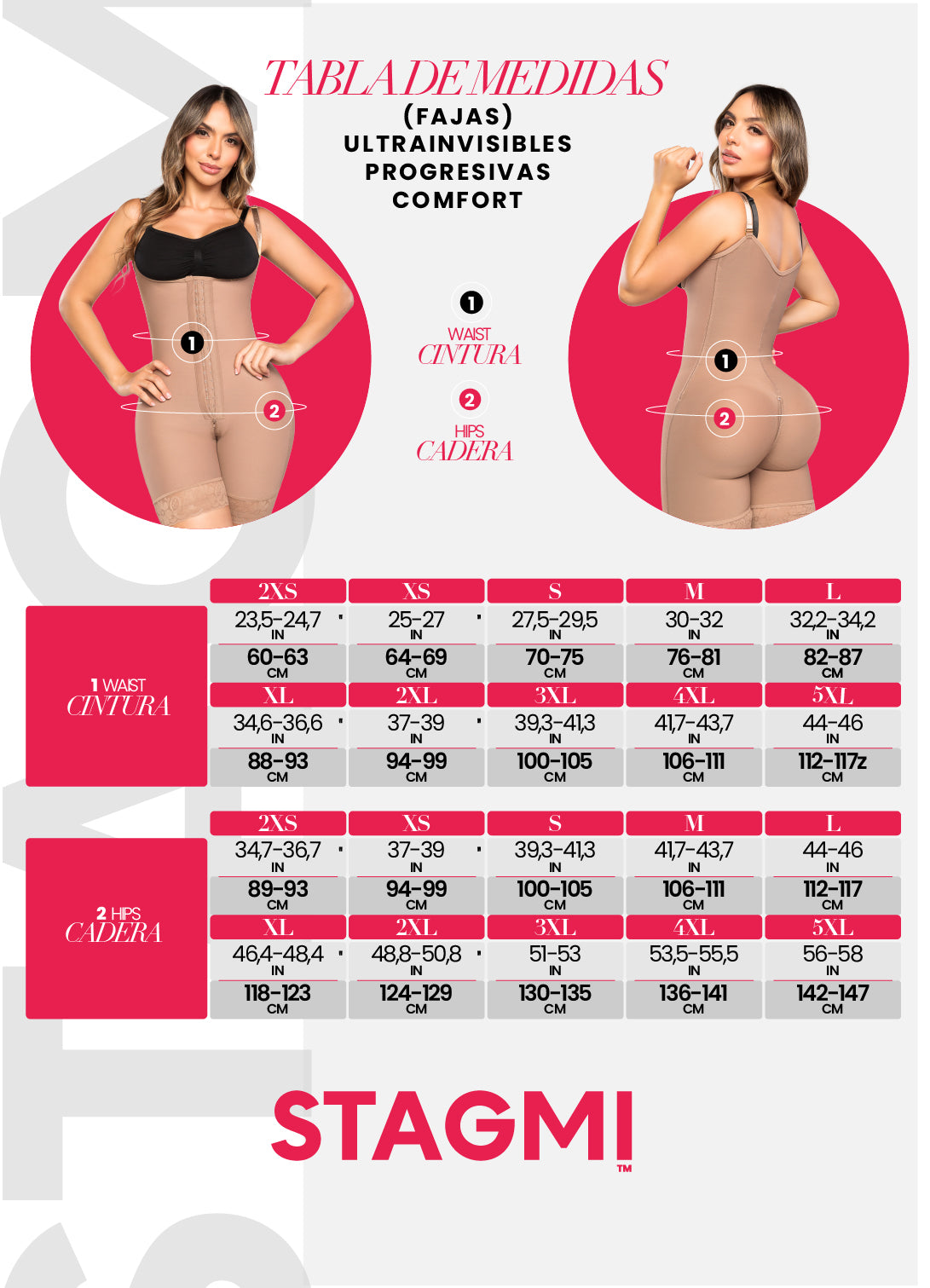 Faja Ultrainvisible strapless Stagmi SMI7151 con cierre frontal, soporte lateral y realce de glúteos – Tanga incluida y cierre perineal