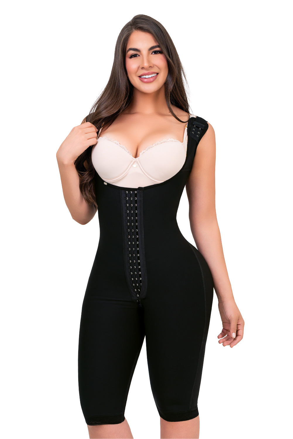 Faja ultrainvisible larga Afrodita negra con ajuste invisible y compresión alta.