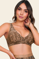 Panty animal print moderno y bralette soporte ligero femenino

