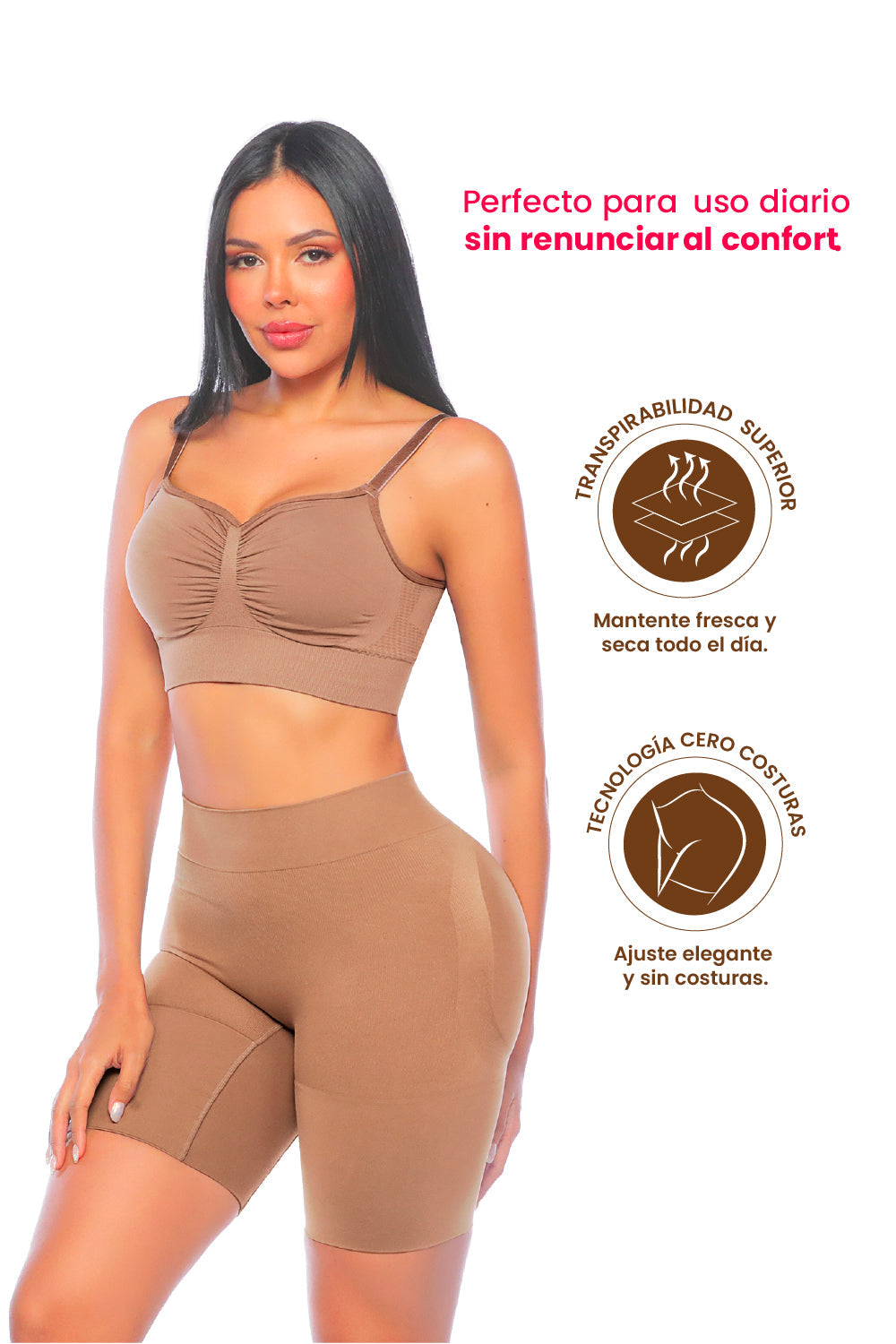 Short Sin Costuras con Tanga Gratis – Moldea y Realza sin Notarse seamfree Stagmi Cocoa