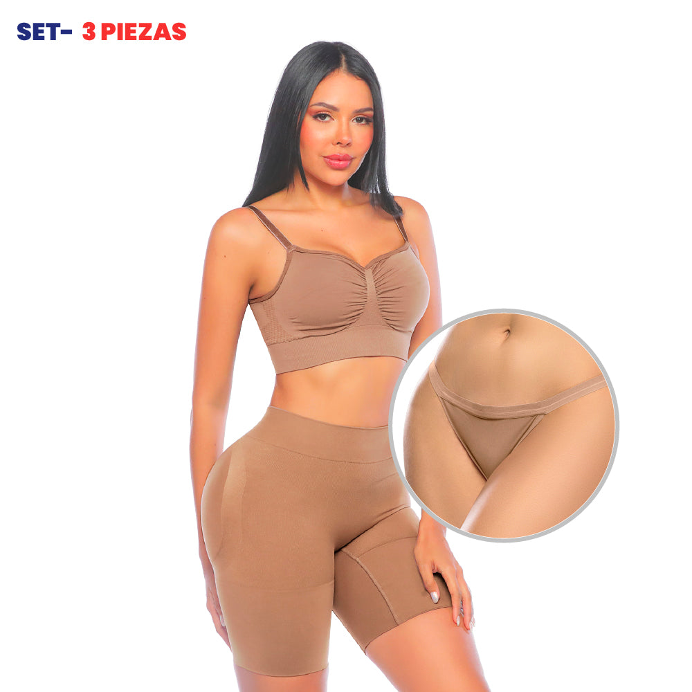 Short Sin Costuras con Tanga Gratis – Moldea y Realza sin Notarse seamfree Stagmi Cocoa