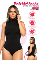 Body moldeador sin costuras color negro, cuello alto y estilo tanga con efecto estilizador