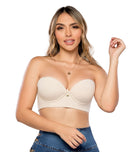 '- Brasier SMI03006 strapless negro con copas completas
- Vista posterior con broche de varios niveles
- Brasier beige liso con control de espalda y banda elástica
