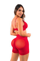 Red Grow 3-Piece Set – High Waist Butt Lift Shorts + Bralette + Tanga
