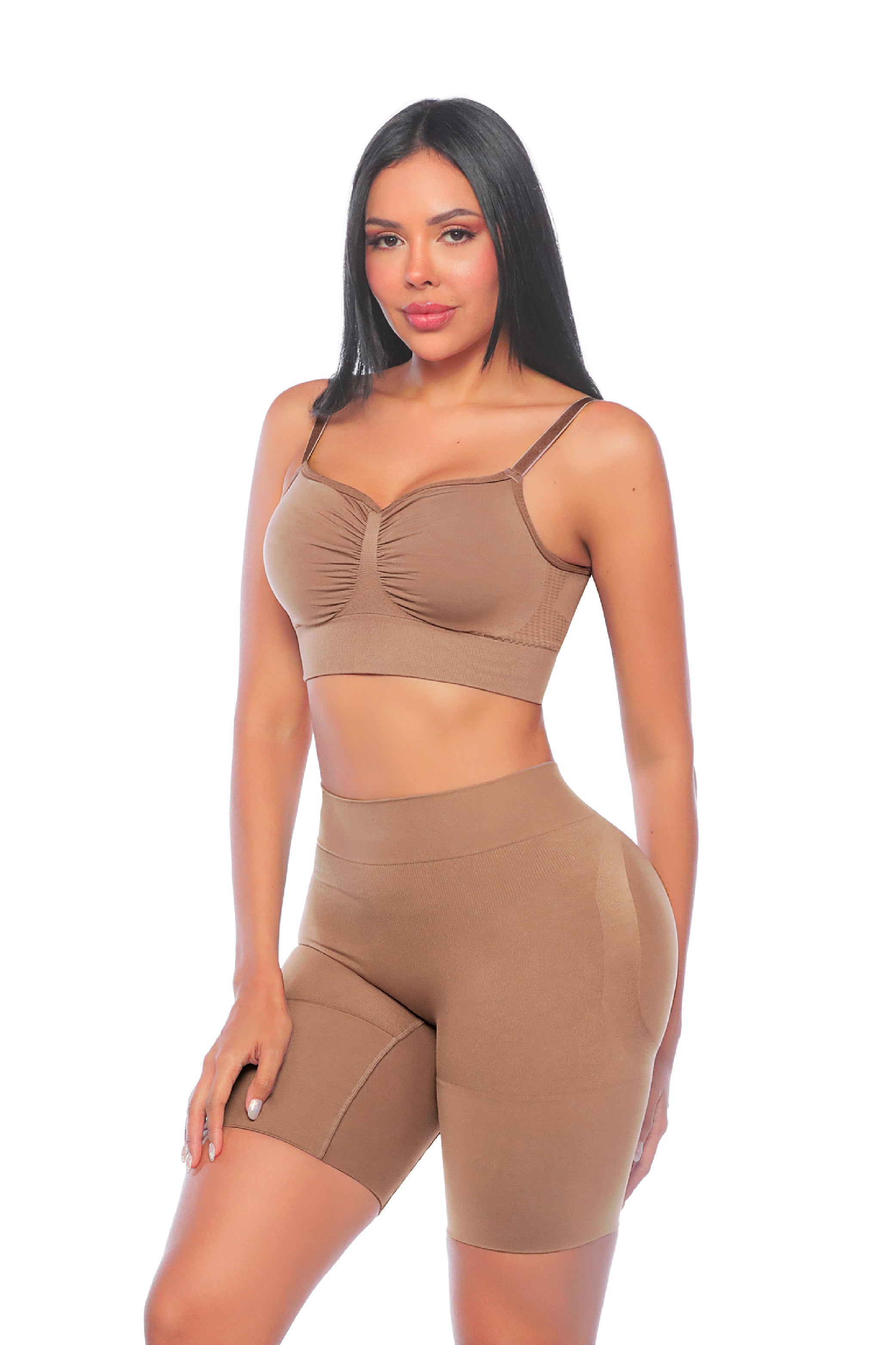 Short Sin Costuras con Tanga Gratis – Moldea y Realza sin Notarse seamfree Stagmi Cocoa