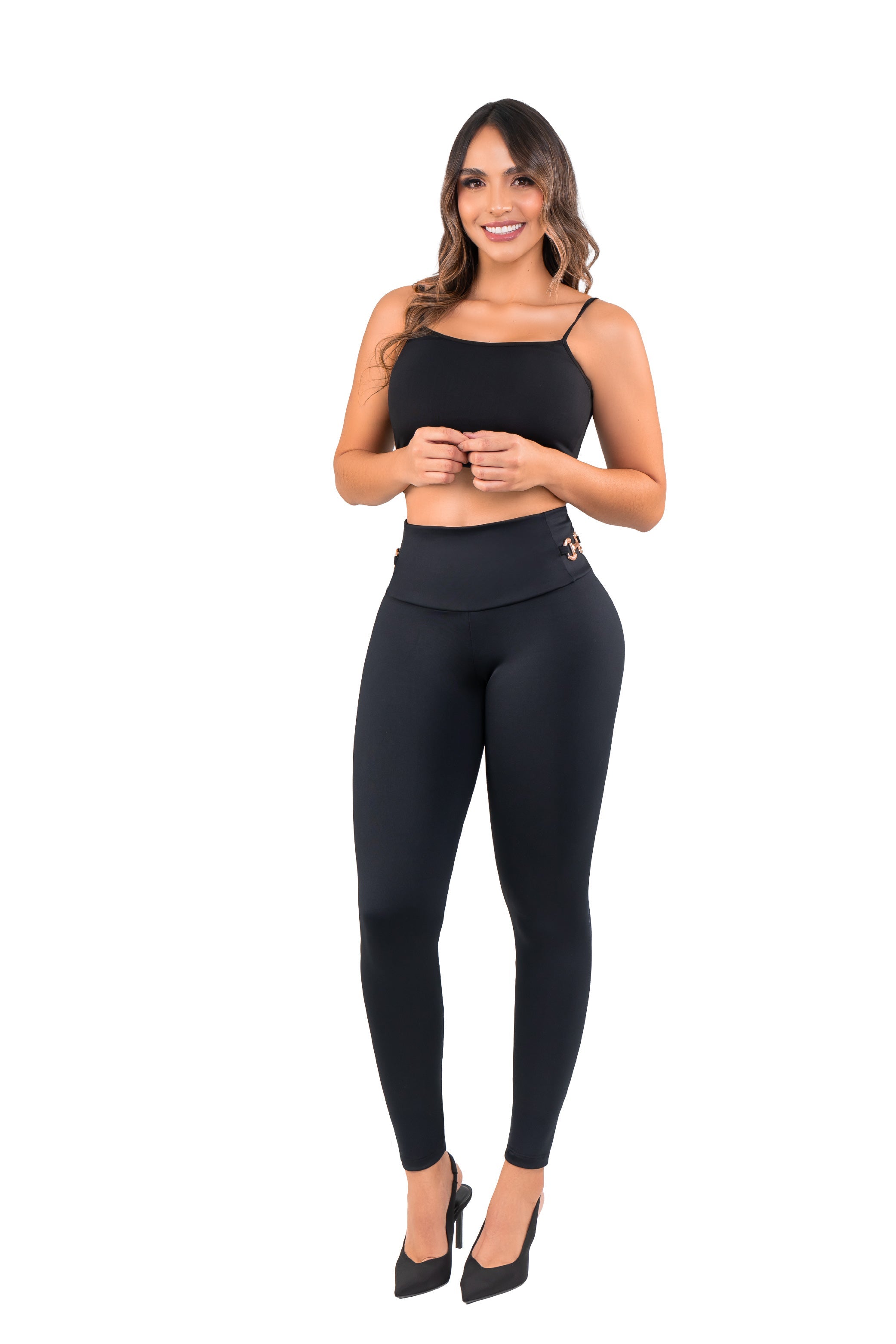 Legging Moldeador Efecto Cuero SMI1394 con Faja Interna y Detalle en Bota