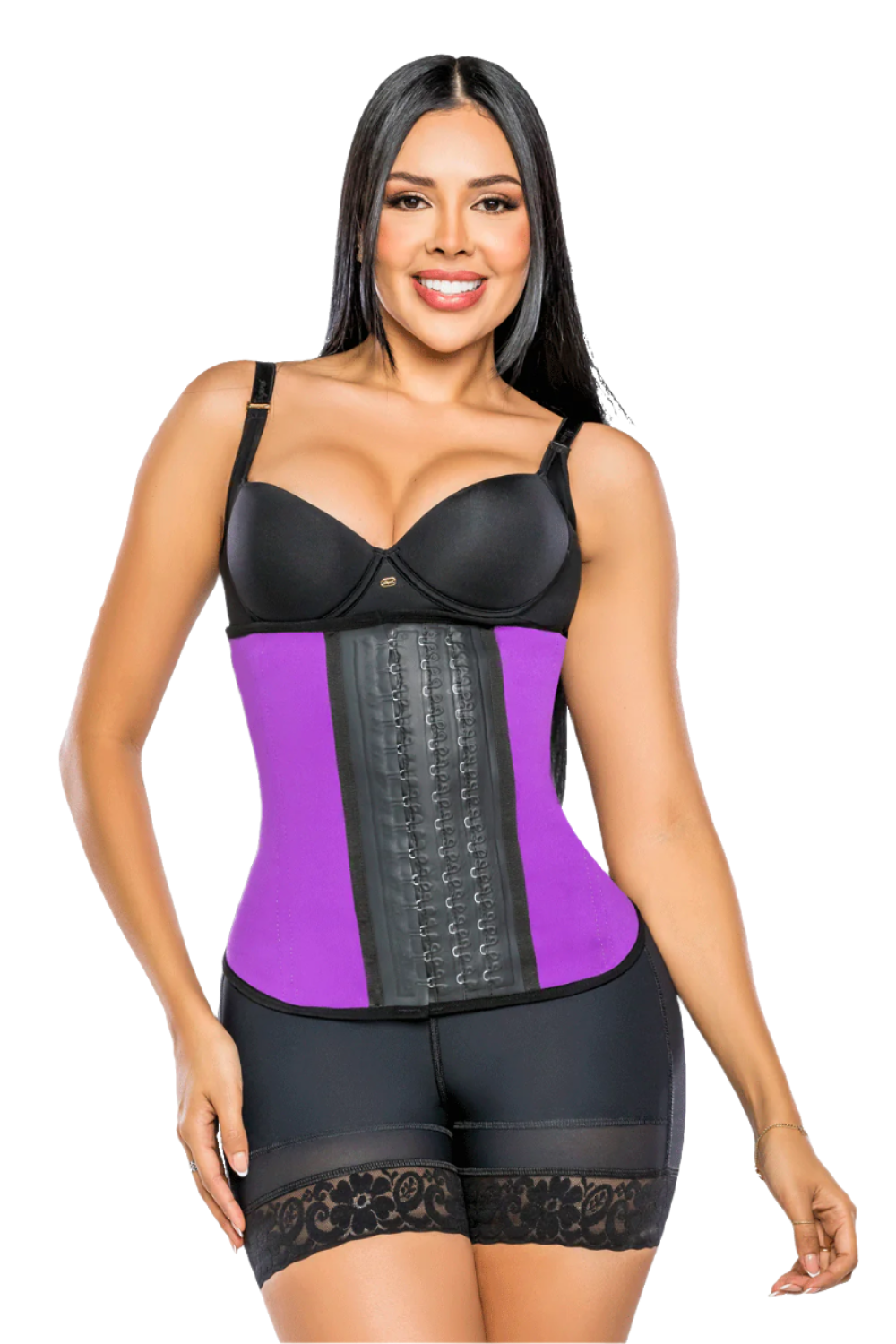 '- Cinturilla térmica SMI2003 color morado con látex y broches
- Vista lateral con soporte lumbar y compresión abdominal
- Entrenador de cintura en neopreno con efecto reductor
