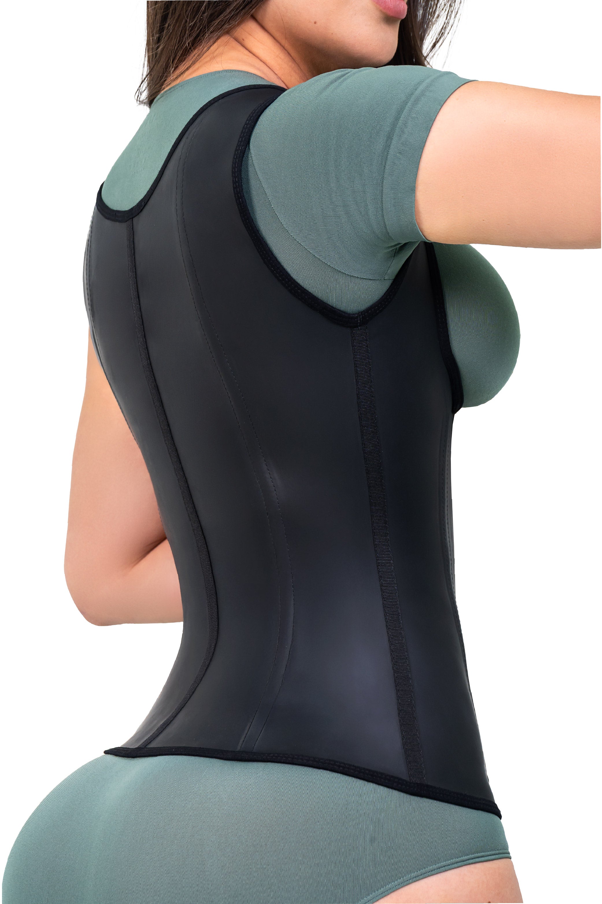 Cinturilla tipo chaleco alta compresión espalda cubierta
Cinturilla de látex moldeadora con broches frontales
