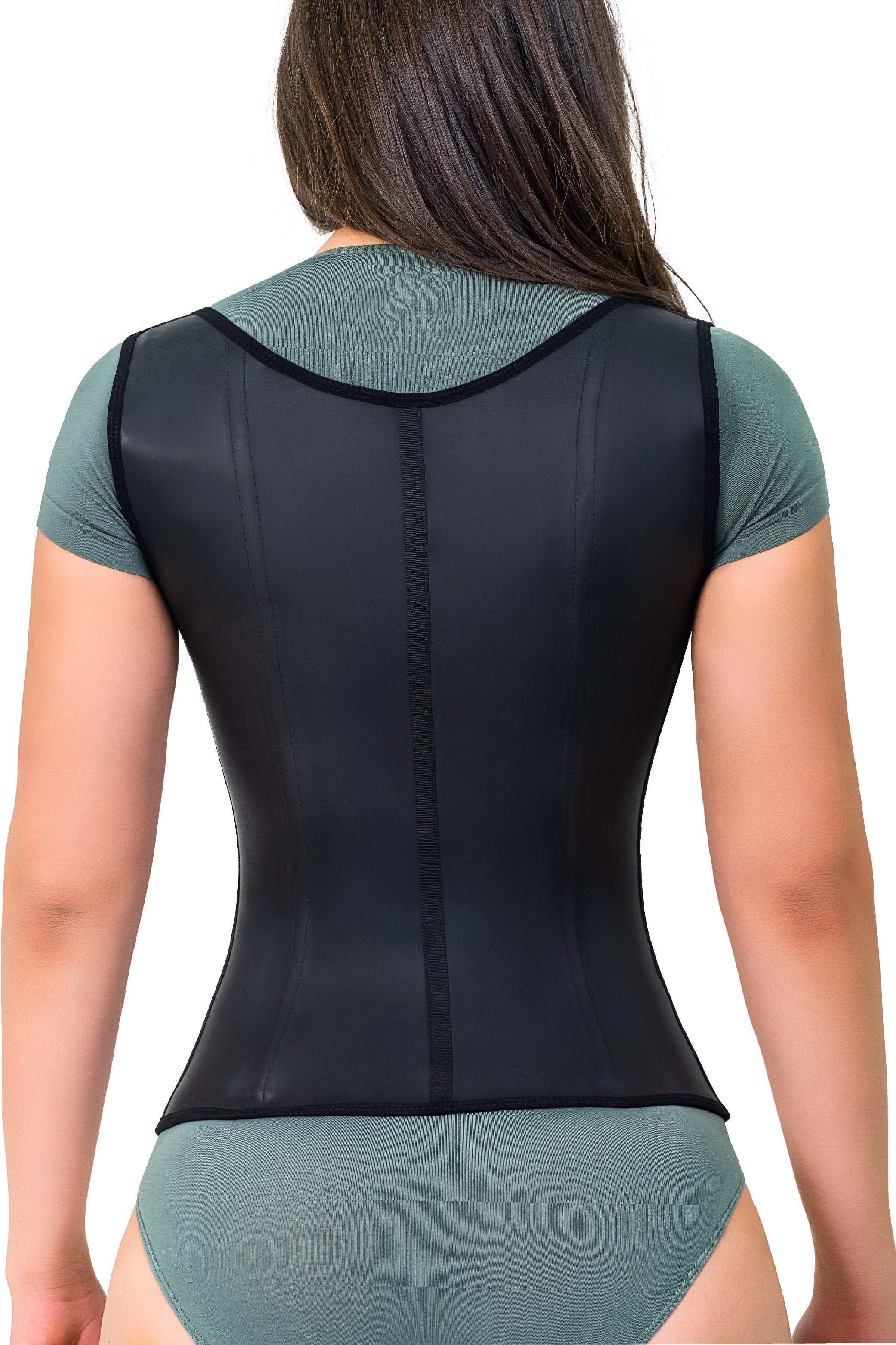 Cinturilla tipo chaleco alta compresión espalda cubierta
Cinturilla de látex moldeadora con broches frontales
